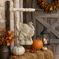 Design Shop 15.75 Inch Tan Distressed Resin Turkey on Pumpkins