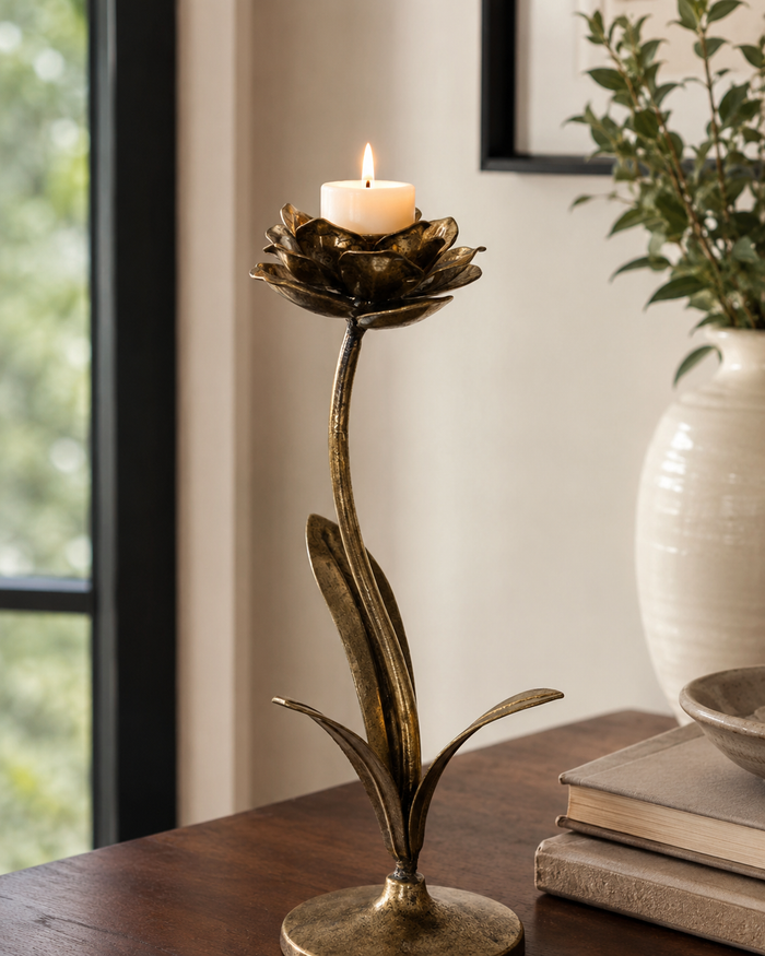 Design Shop Gold Metal Flower Candle Holder, 10.83"