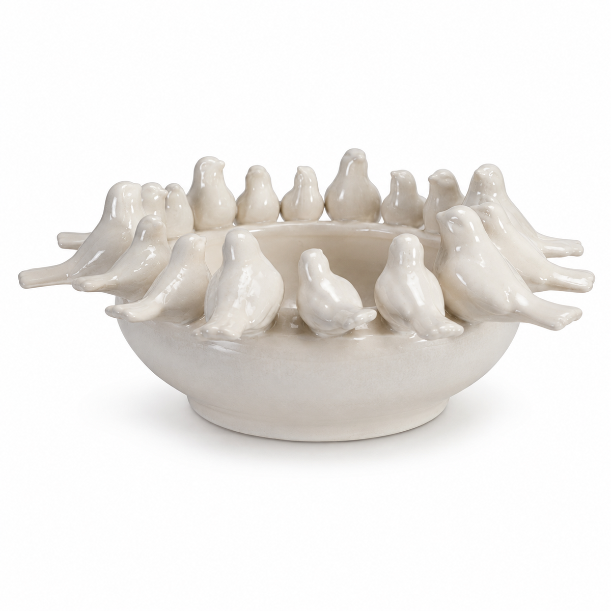 Design Shop White Stoneware Bird Rim Decorative Bowl 14.75"