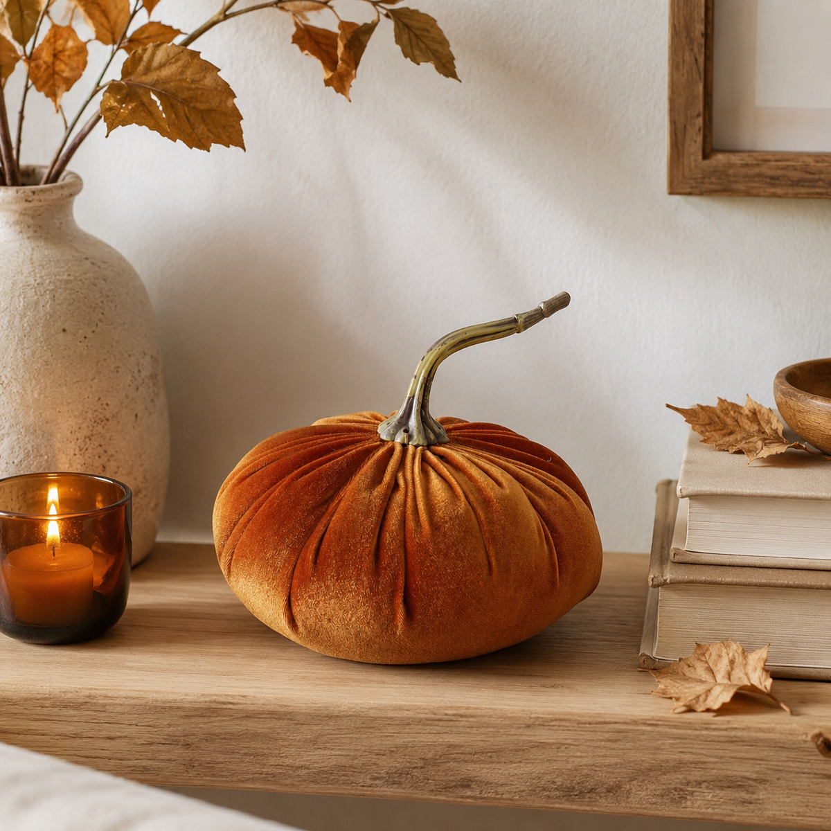 Design Shop 6.75 Inch Orange Velvet Stuffed Pumpkin