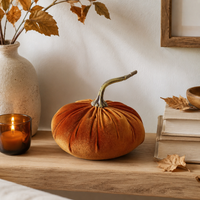 Design Shop 6.75 Inch Orange Velvet Stuffed Pumpkin