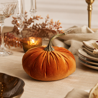 Design Shop 6.75 Inch Orange Velvet Stuffed Pumpkin