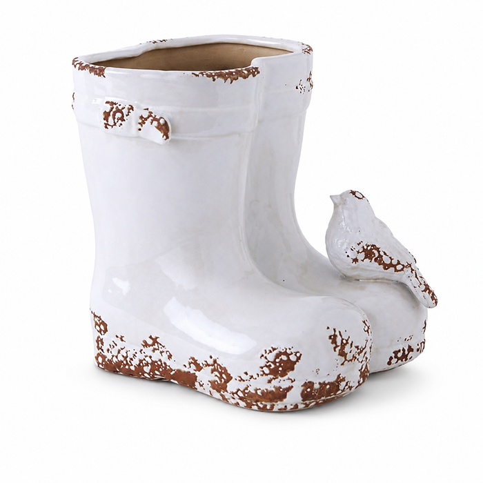Design Shop White Garden Boots Bird Vase 8.74"