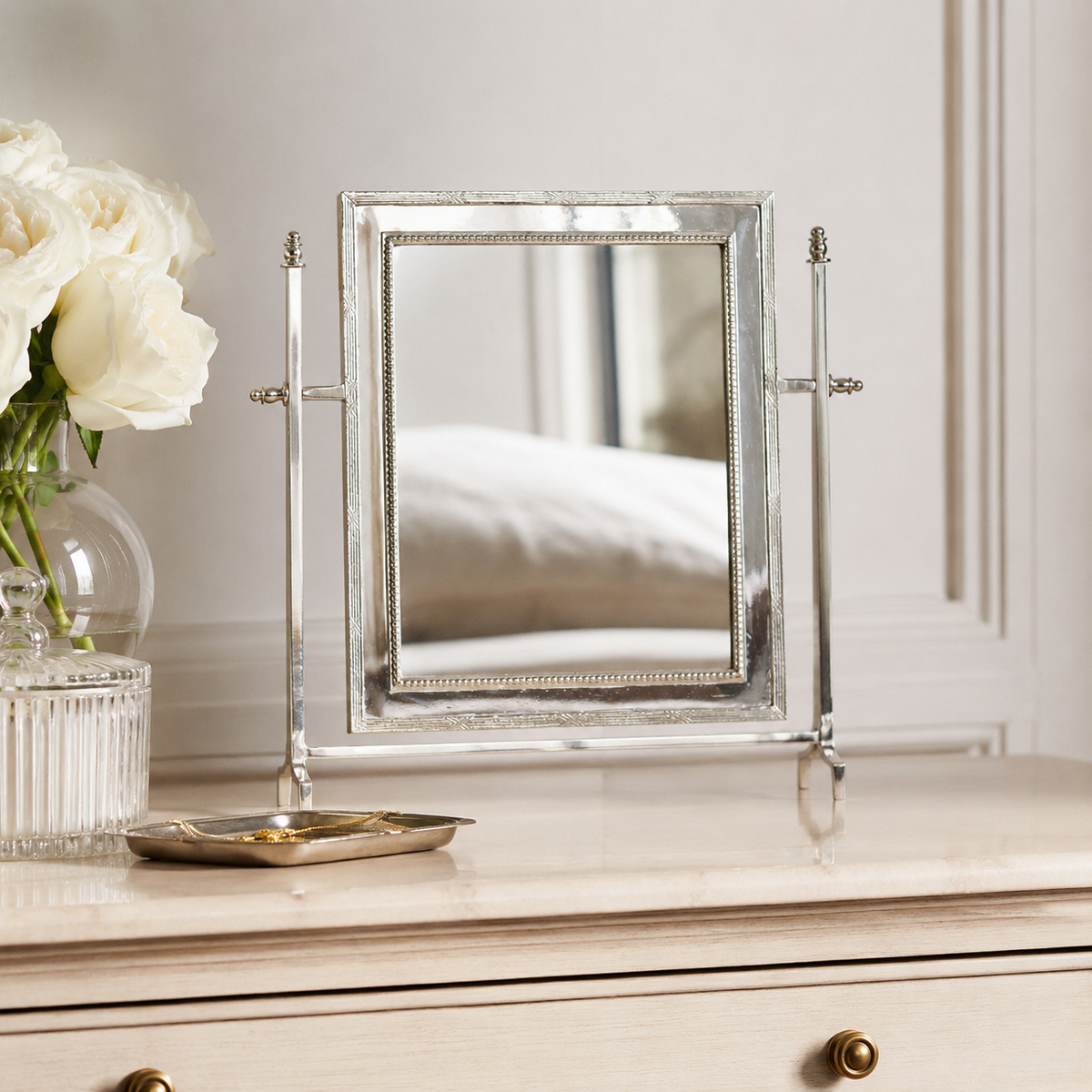Design Shop Boudoir Tabletop Mirror, Silver, 14" x 4" x 14"