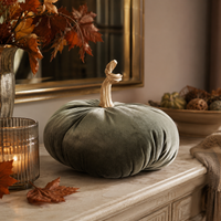 Design Shop 11 Inch Green Velvet Stuffed Pumpkin with Twisted Gold Stem