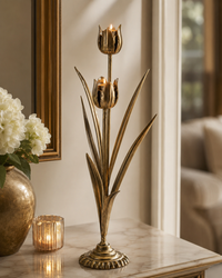 Design Shop Gold Metal Floral Candle Holder, 16.14"