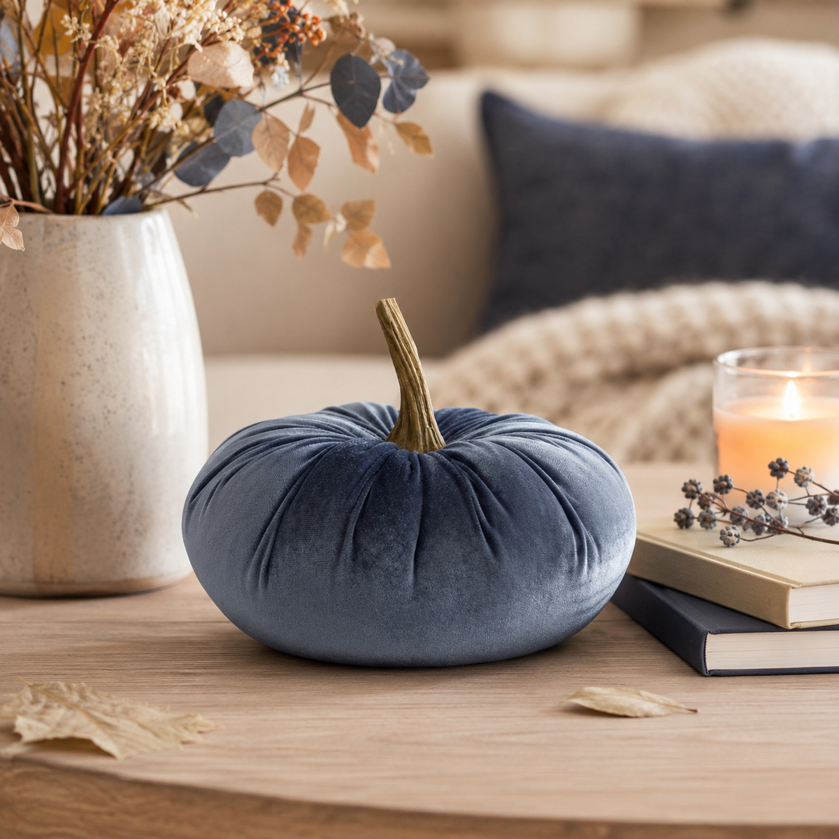 Design Shop 6.25 Inch Blue Velvet Stuffed Pumpkin