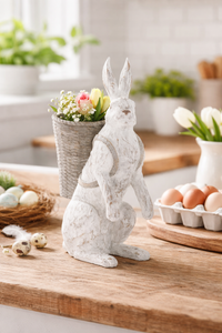 22.5" Whitewashed Resin Bunny with Open Basket