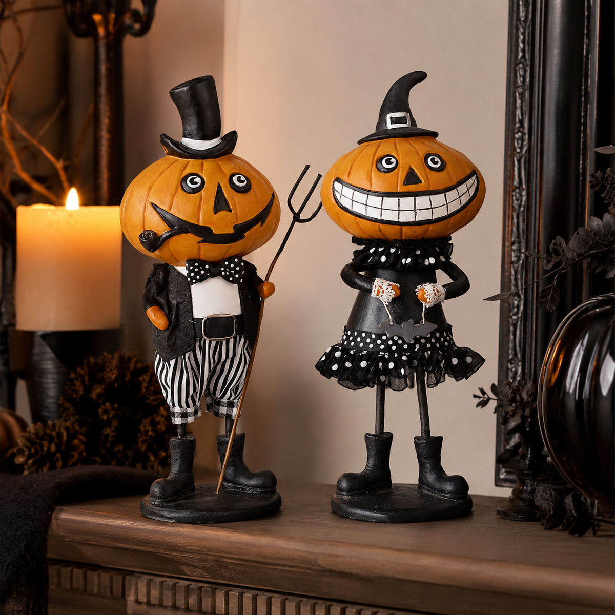Design Shop Assorted Resin Standing Pumpkin People, Set of 2