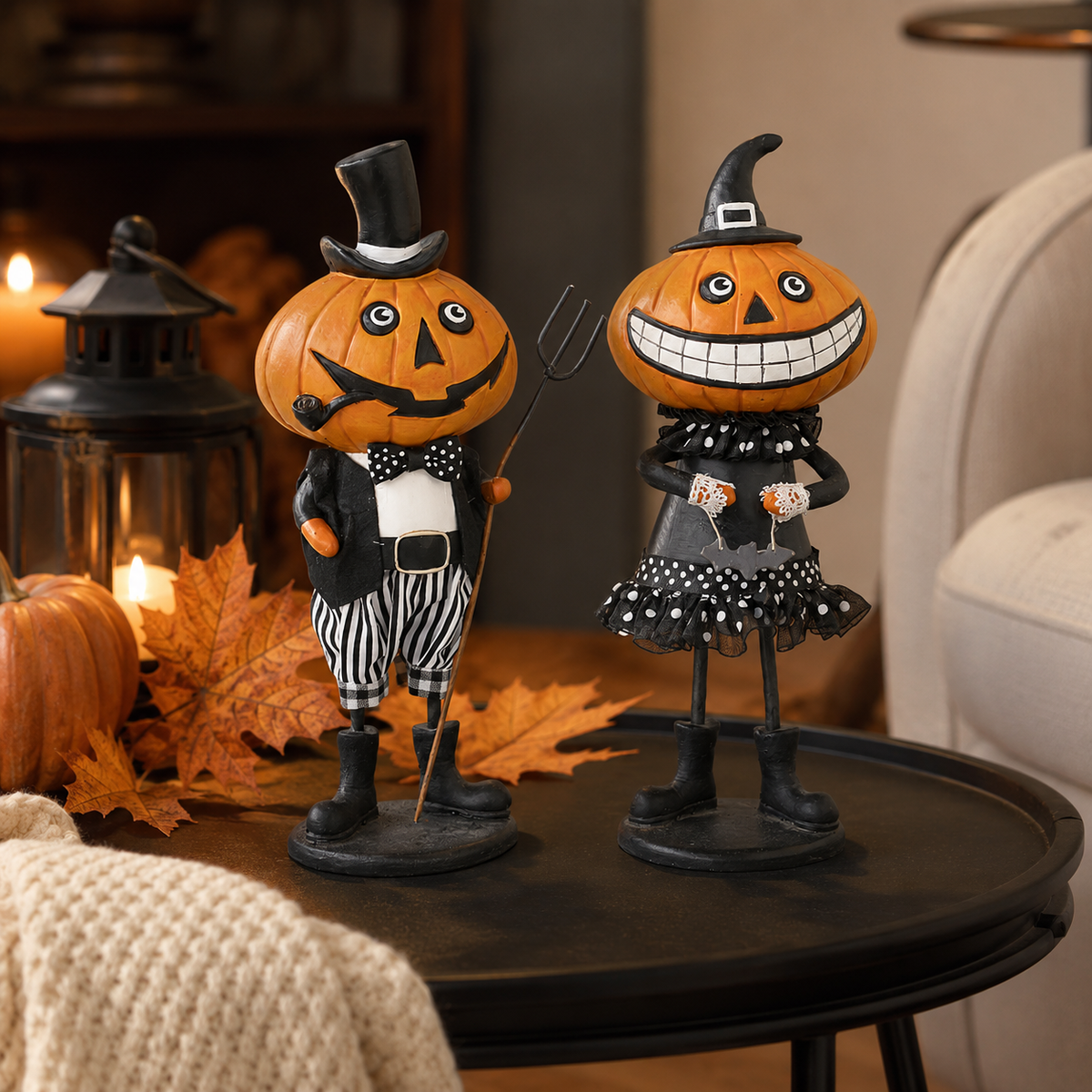 Design Shop Assorted Resin Standing Pumpkin People, Set of 2