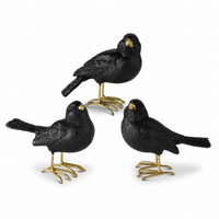 Design Shop Assorted 3.25 Inch Glittered Black Resin Birds with Gold Feet 3 Styles