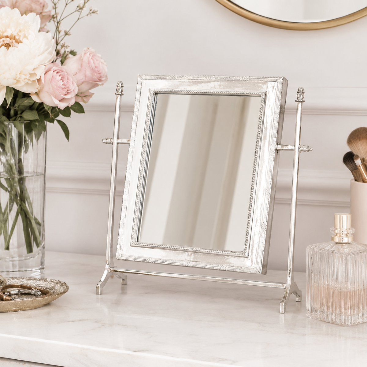 Design Shop Boudoir Tabletop Mirror, Silver, 14" x 4" x 14"