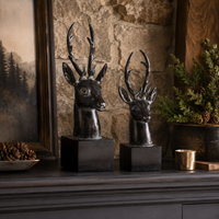 Design Shop Dark-Finished Deer Head Sculptures on Square Bases, Set of 2