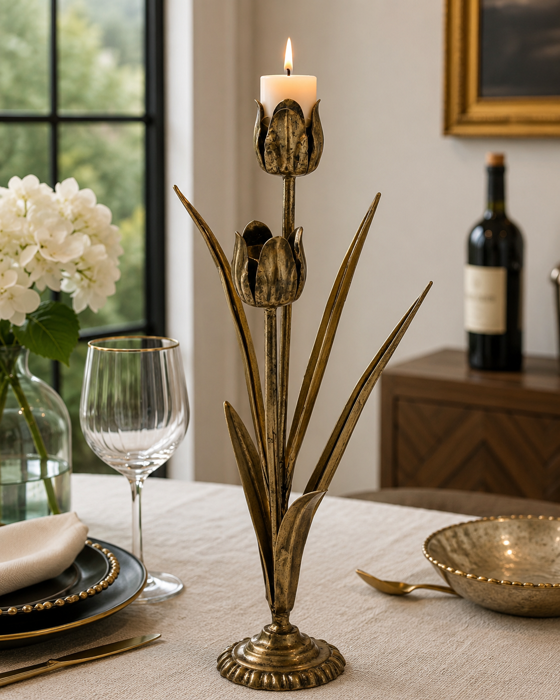 Design Shop Gold Metal Floral Candle Holder, 16.14"