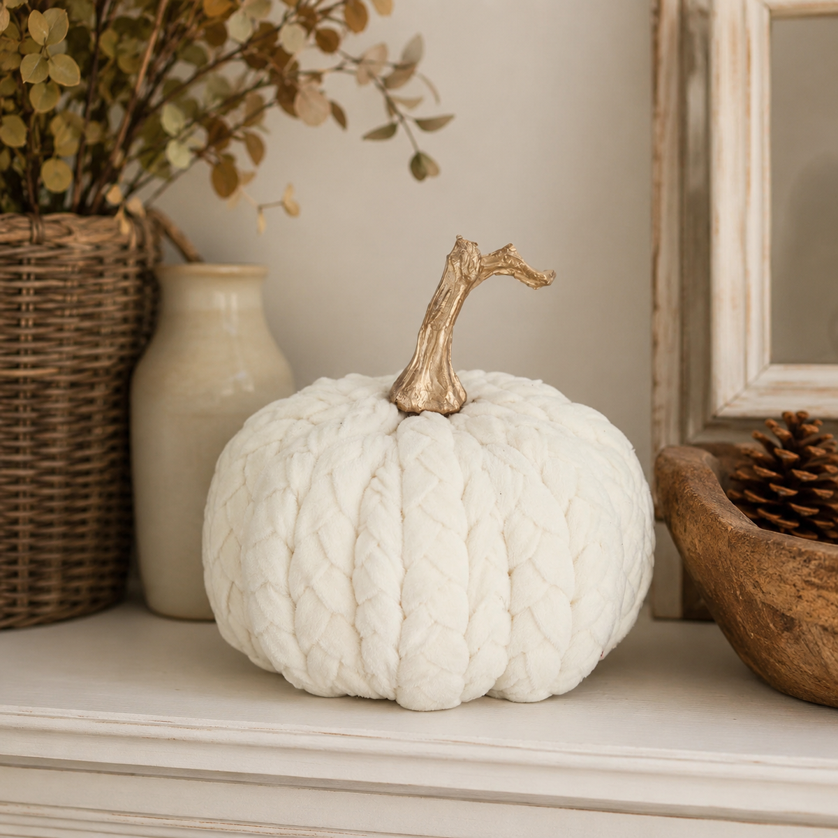 Design Shop 8 Inch White Braided Pumpkin