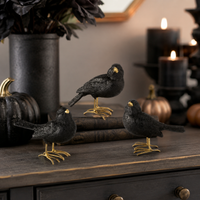 Design Shop Assorted 3.25 Inch Glittered Black Resin Birds with Gold Feet 3 Styles