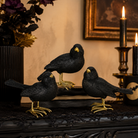 Design Shop Assorted 3.25 Inch Glittered Black Resin Birds with Gold Feet 3 Styles