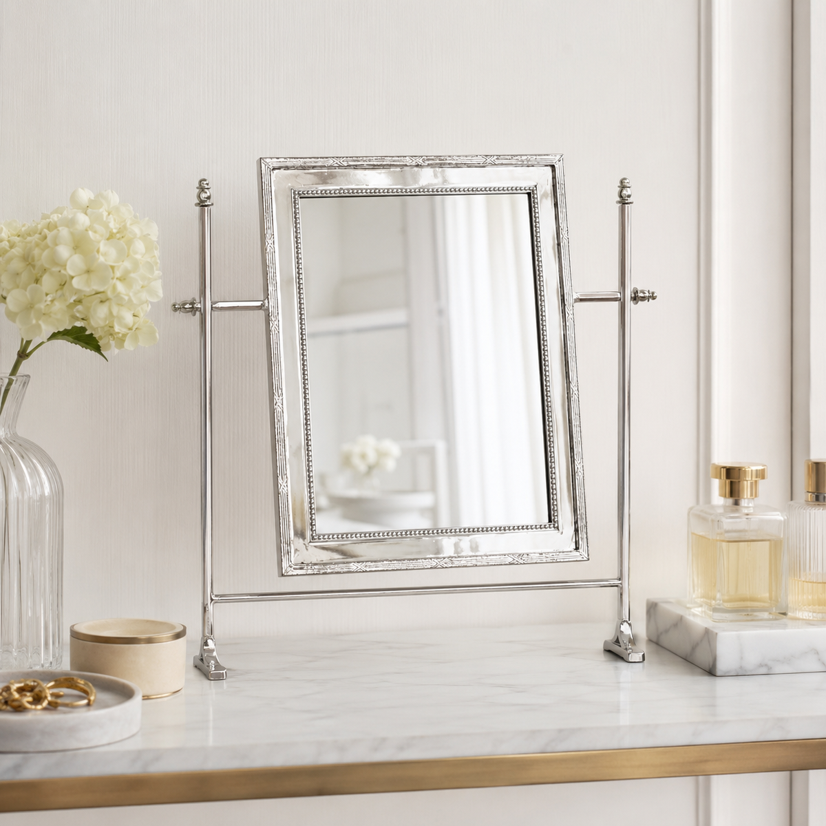 Design Shop Boudoir Tabletop Mirror, Silver, 14" x 4" x 14"