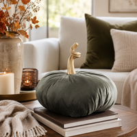 Design Shop 11 Inch Green Velvet Stuffed Pumpkin with Twisted Gold Stem