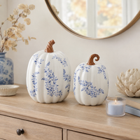 Design Shop White with Blue Floral Ceramic Pumpkins Set by, Set of 2
