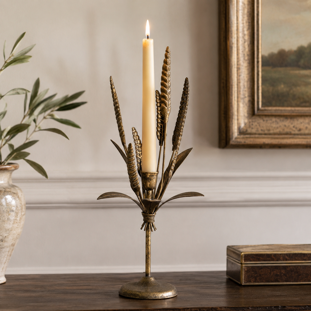 Design Shop Iron Rye Heads Candle Holder, 17.72"