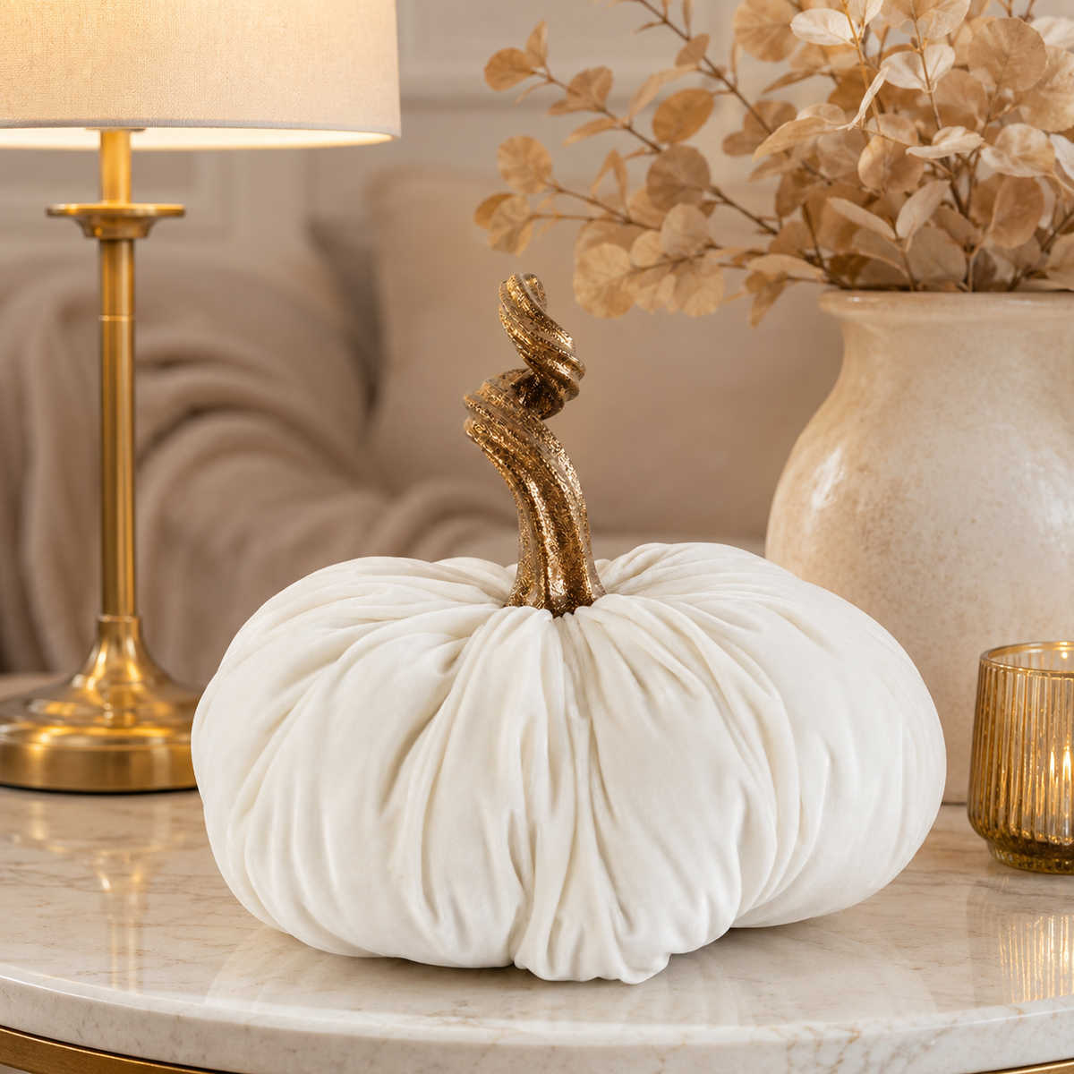 Design Shop 10" White Pumpkin with Gold Stem