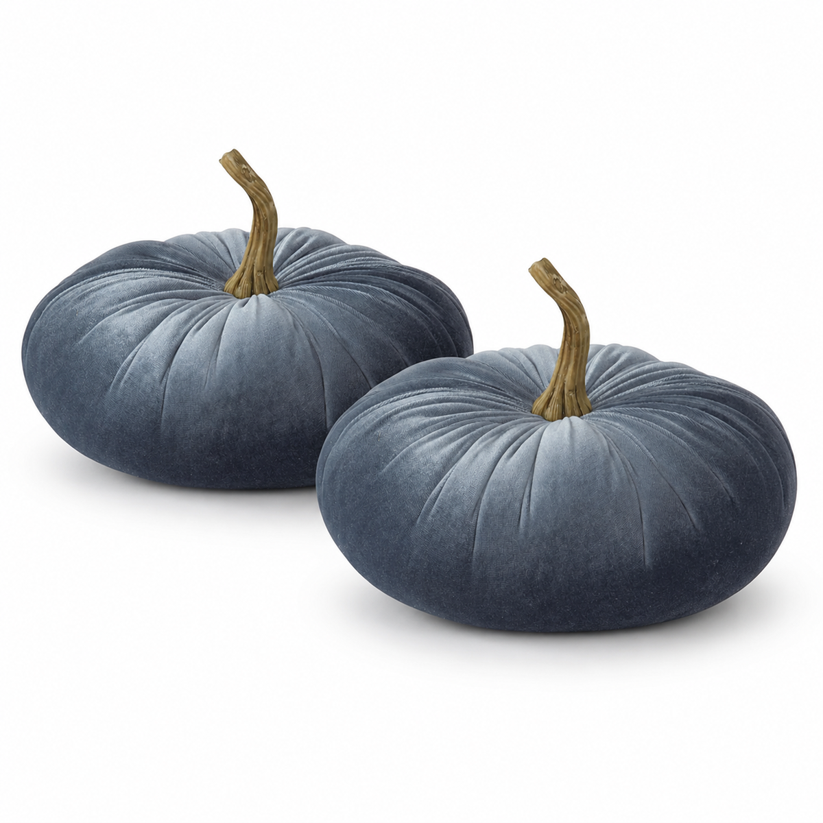 Design Shop 7.25 Inch Slate Blue Velvet Stuffed Pumpkin Set of 2