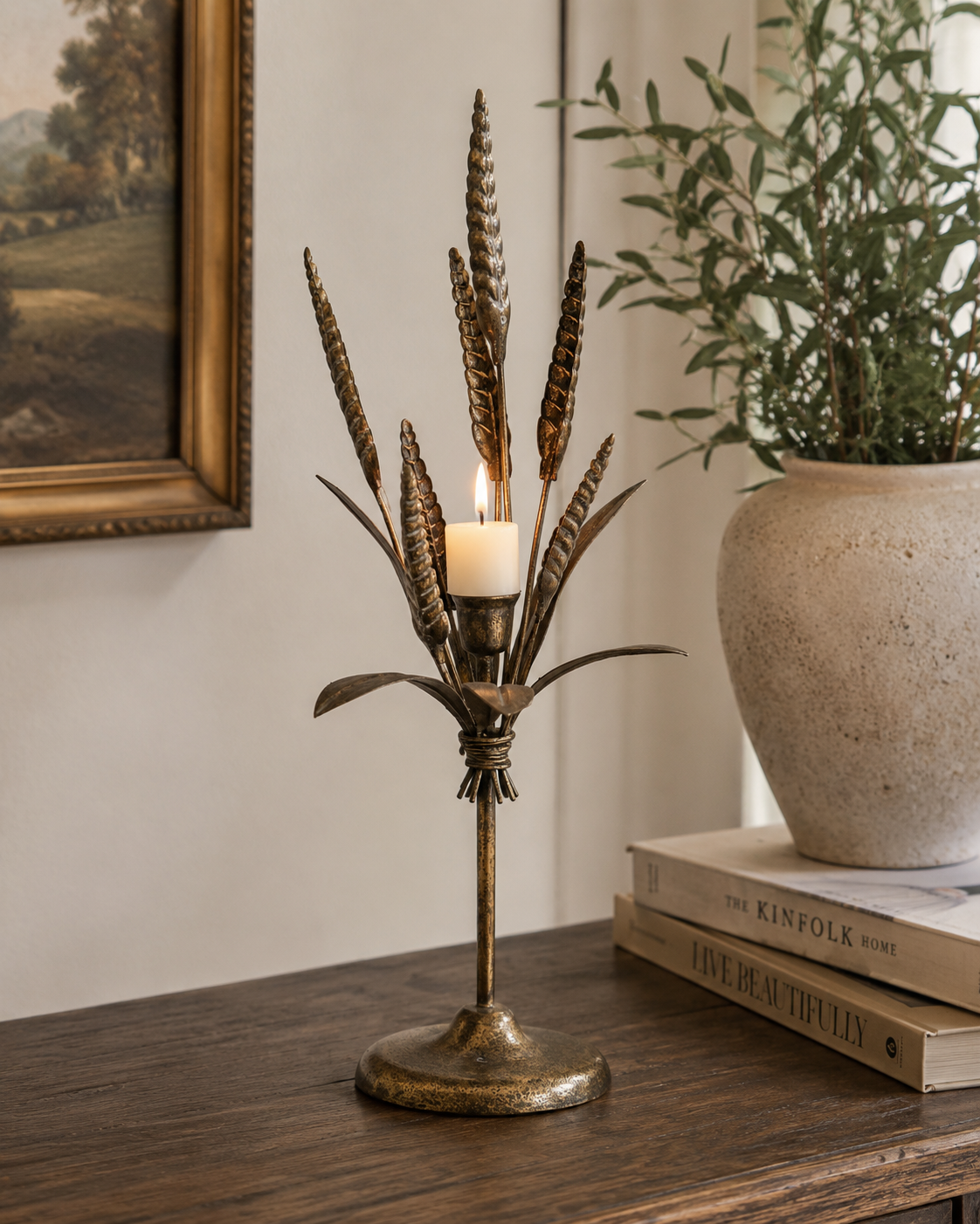Design Shop Iron Rye Heads Candle Holder, 17.72"