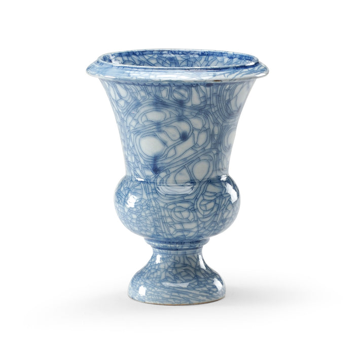 Blue and white ceramic vase on a white background