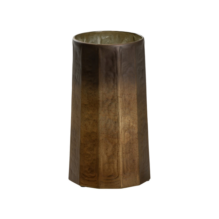 Hexagonal metallic vase on a white background