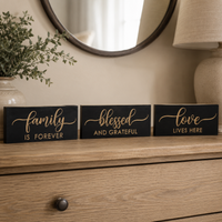 Design Shop Assorted Matte Black Script Embossed Inspirational Tabletop Signs