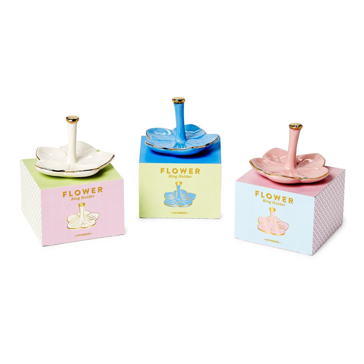 Design Shop Set of 3 Flower Haven Ceramic Ring Holders - Hard Dolomite