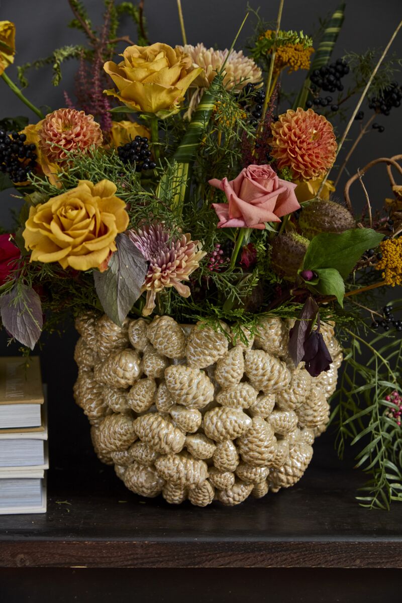 Design Shop Champagne Pine Gold Pot, 11.5" X 8.25".