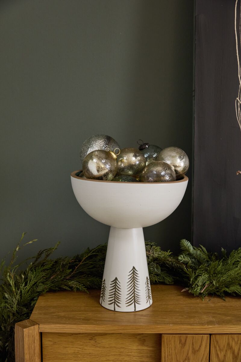 Design Shop Off-White Woods Collection Footed Bowl, 10" X 11.75".