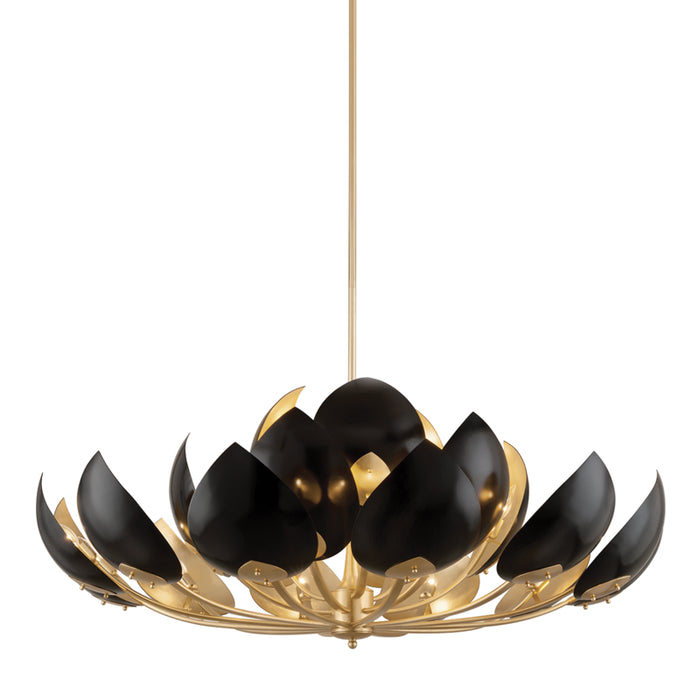 Hudson Valley 21 Light Chandelier from the Lotus collection in Gold Leaf/Black finish