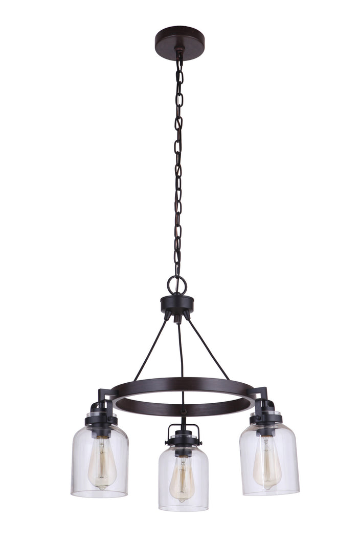 Craftmade Three Light Chandelier from the Foxwood collection in Flat Black/Dark Teak finish