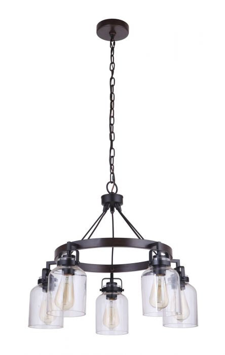 Craftmade Five Light Chandelier from the Foxwood collection in Flat Black/Dark Teak finish