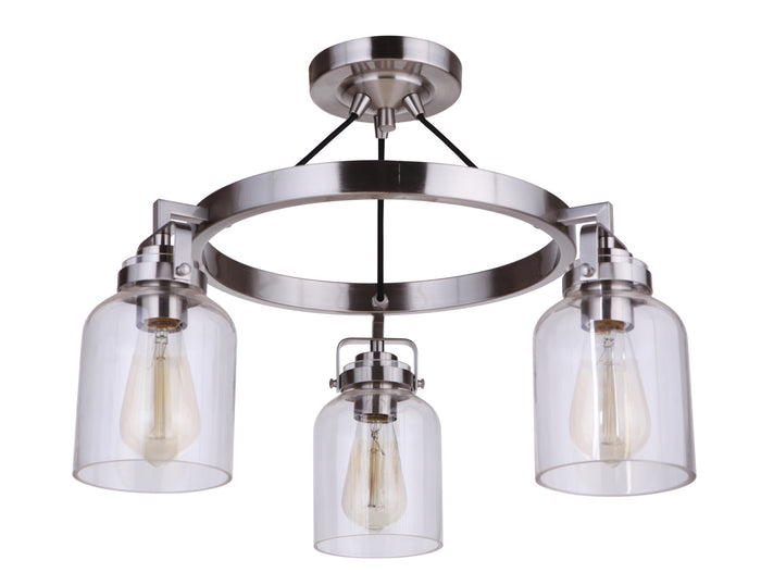 Craftmade Three Light Semi Flush Mount from the Foxwood collection in Brushed Polished Nickel finish