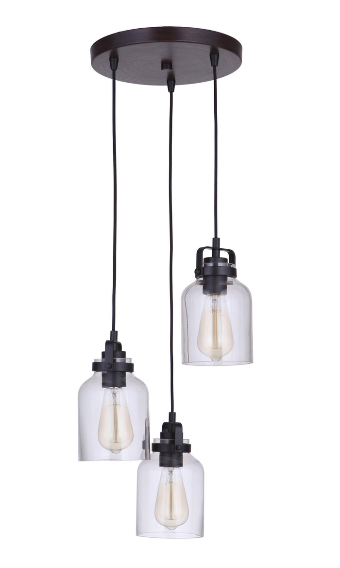 Craftmade Three Light Pendant from the Foxwood collection in Flat Black/Dark Teak finish