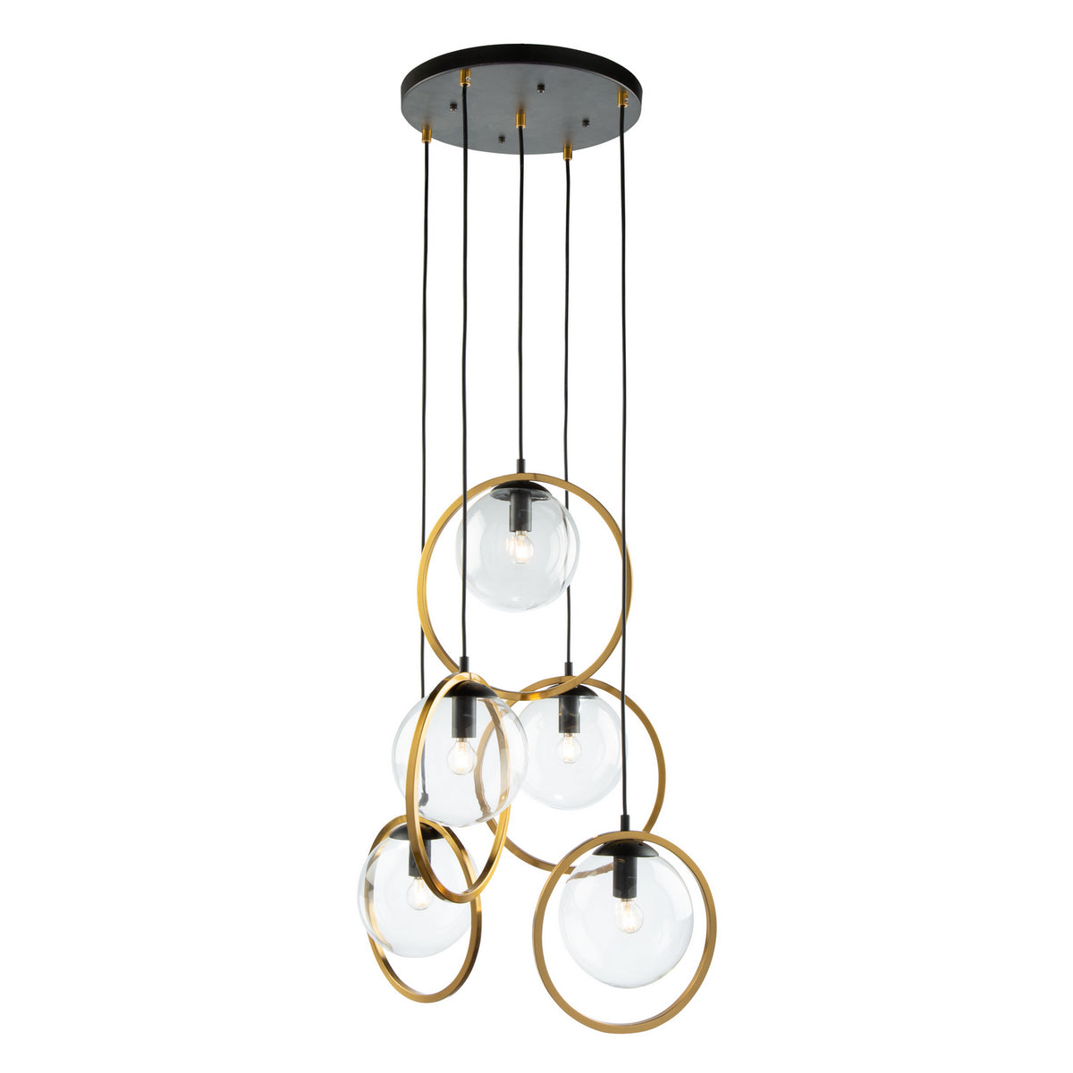 Artcraft - AC10895VB - Five Light Pendant - Lugano - Black & Vintage Brass