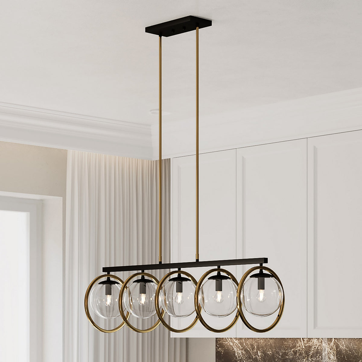 Artcraft - AC10896VB - Five Light Island Pendant - Lugano - Black & Vintage Brass