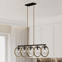 Artcraft - AC10896VB - Five Light Island Pendant - Lugano - Black & Vintage Brass