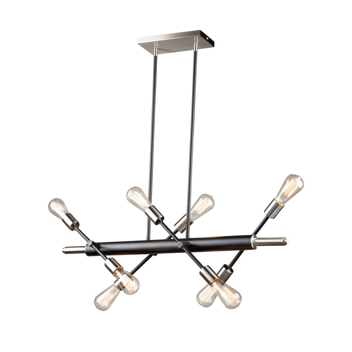 Artcraft Eight Light Island Pendant from the Truro collection in Black & Brushed Nickel finish
