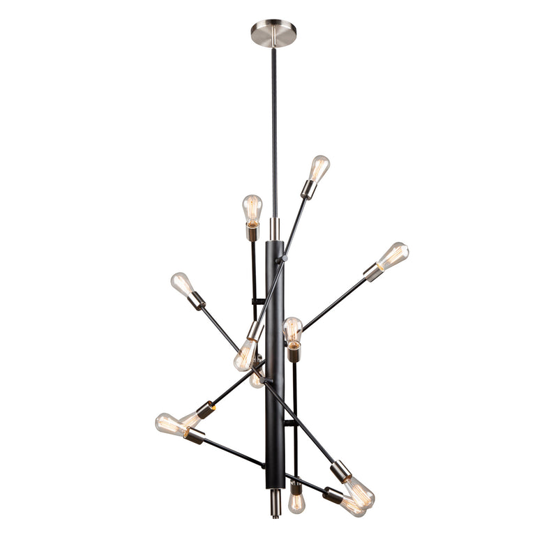 Artcraft 12 Light Pendant from the Truro collection in Black & Brushed Nickel finish