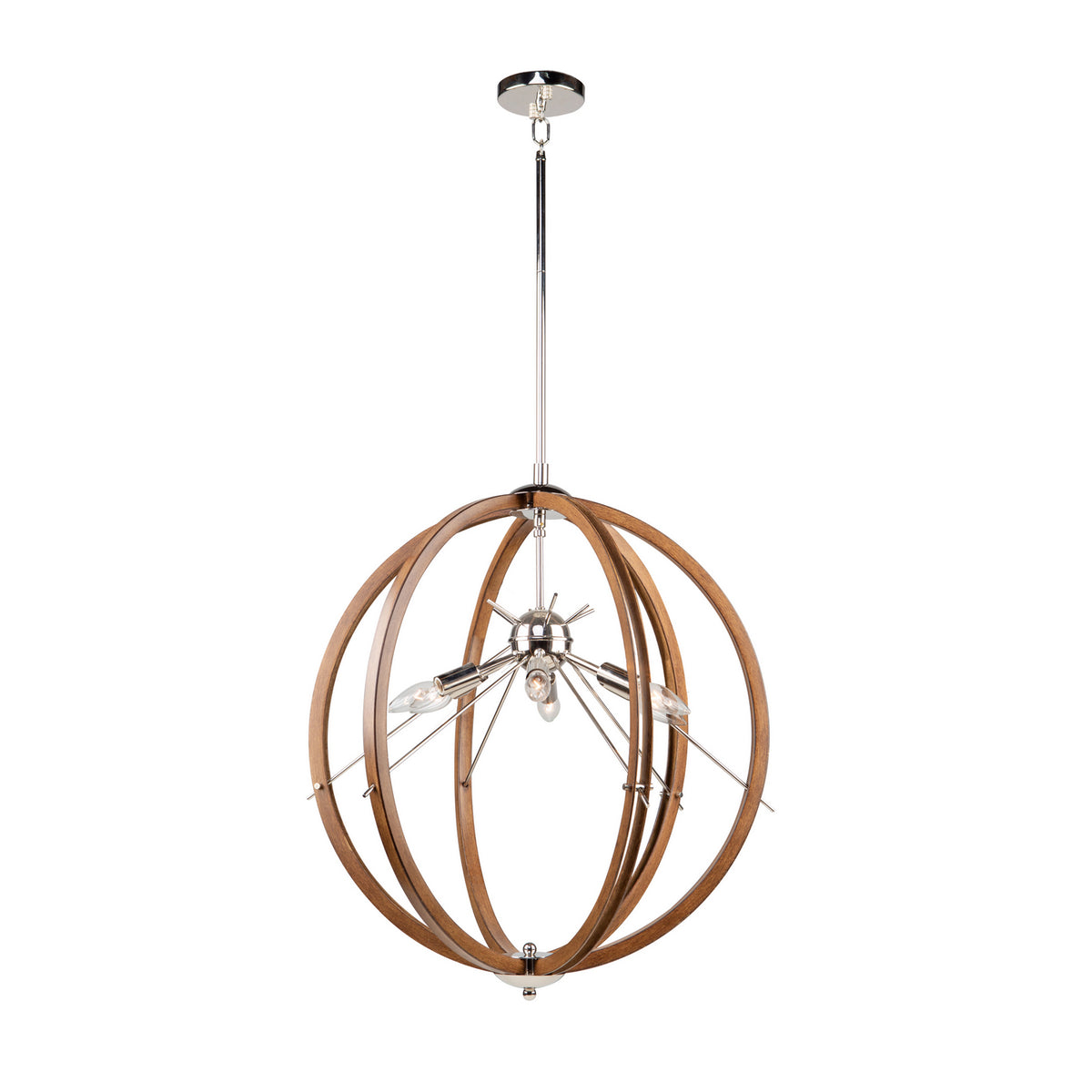 Artcraft Six Light Semi Flush Mount from the Abbey collection in Faux Wood & Polished Nickel finish