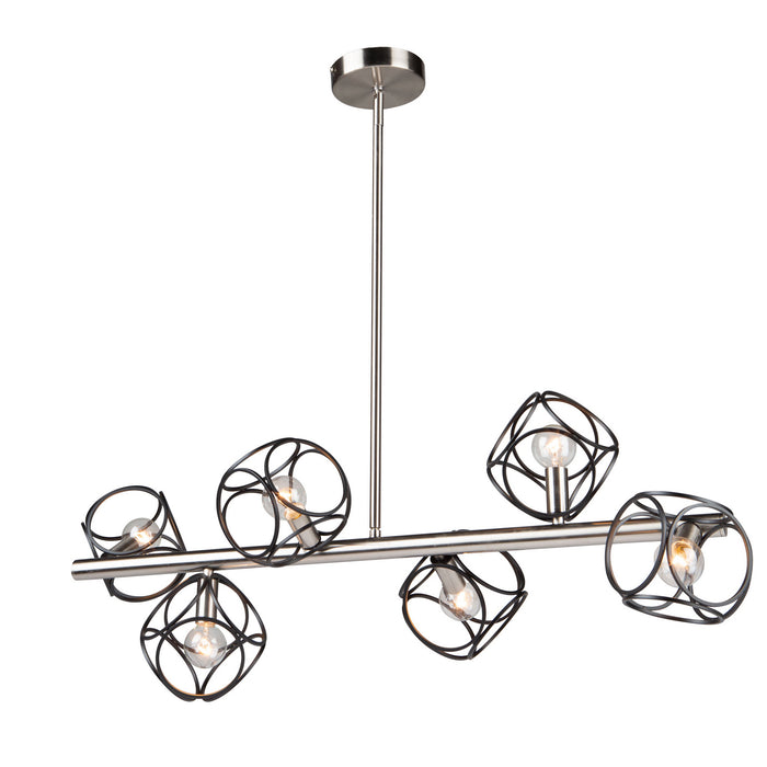 Artcraft Six Light Island Pendant from the Sorrento collection in Matte Black & Satin Nickel finish