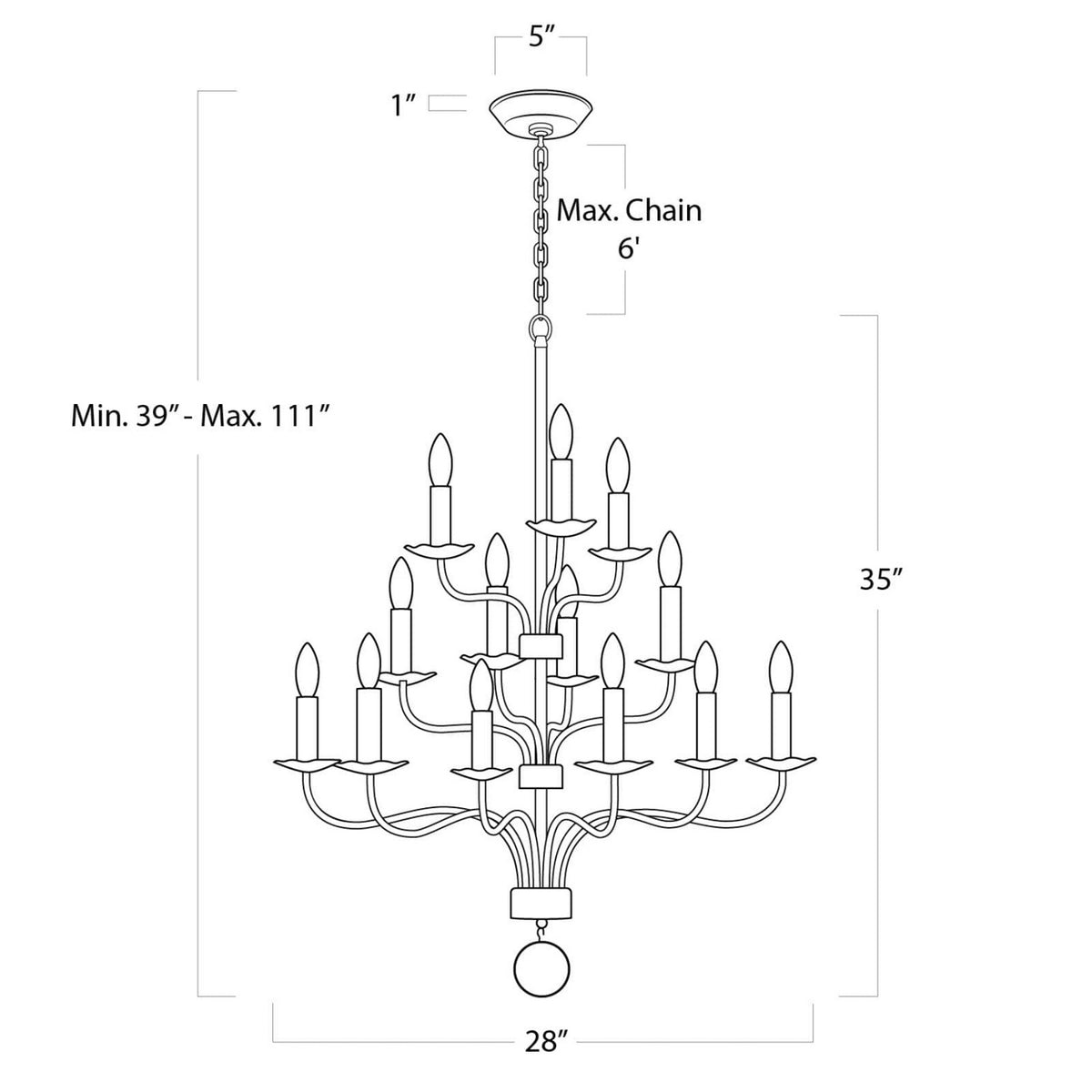 Regina Andrew - 16-1269 - 13 Light Chandelier - Caden - Blackened Iron