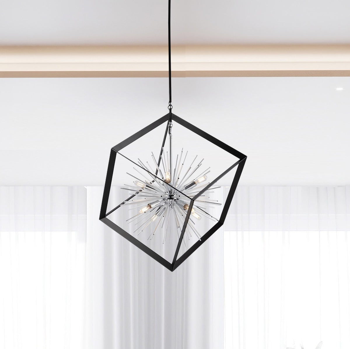 Artcraft - AC11440CH - Eight Light Chandelier - Sunburst - Matte Black & Chrome