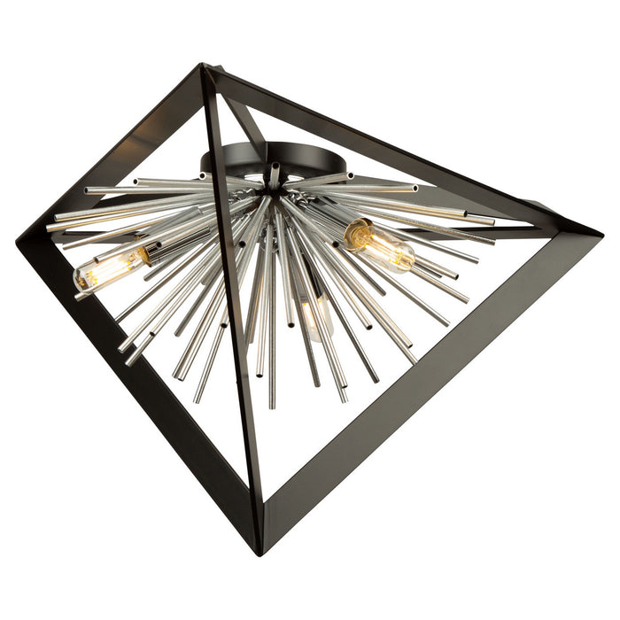 Artcraft Three Light Flush Mount from the Sunburst collection in Matte Black & Chrome finish