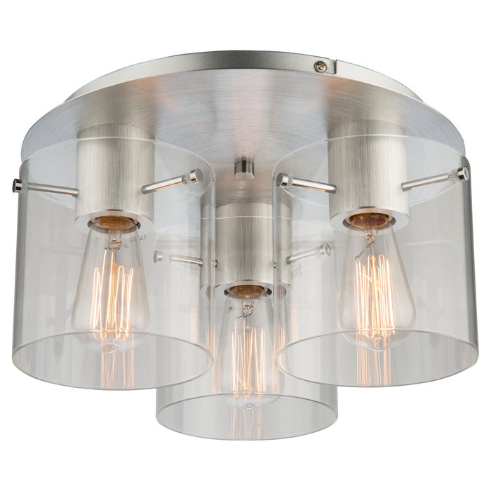 Artcraft Three Light Flush Mount from the Henley collection in Brushed Aluminum & Clear Glass finish